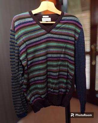 Maglia viola a righe, collo a V, Brand Stefanel