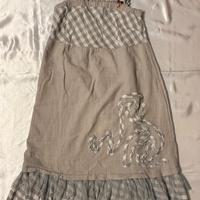 Vestito medio lungo color beige scuro e grigio