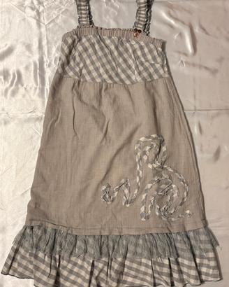 Vestito medio lungo color beige scuro e grigio