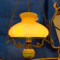 Coppia lampadari ottone con vetro opalino anni 20