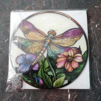 Quadretto acchiappasole Libellula con fiori