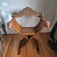 Sedia Savonarola pieghevole legno con leoni