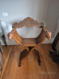 Sedia Savonarola pieghevole legno con leoni
