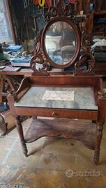 Antica toilette com specchiera in noce e piano in 
