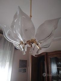 Coppia di lampadari 6 foglie in vetro di Mur
