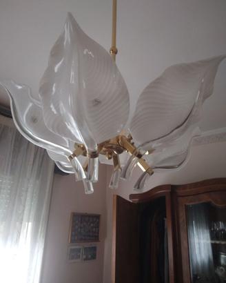 Coppia di lampadari 6 foglie in vetro di Mur