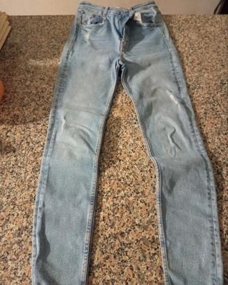 jeans Zara donna 36 slim vita alta sfrangiato
