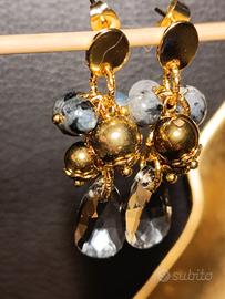 orecchini labradorite,cristallo,oro,acciaio