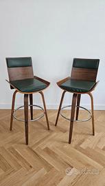 Coppia sgabelli girevoli, legno noce/ecopelle verd