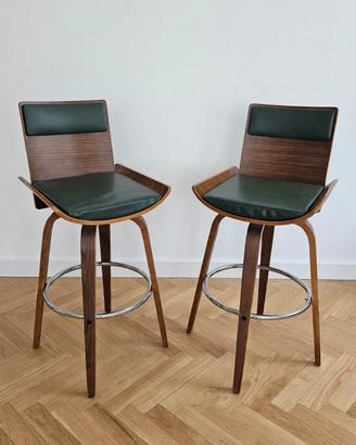 Coppia sgabelli girevoli, legno noce/ecopelle verd