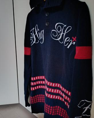 Maglione in lana blu navy a collo alto 