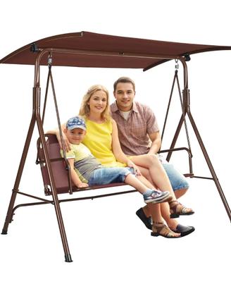 Altalena da Patio per 3 Persone Regolabile Marrone