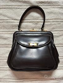 Borsa vintage anni 60-70 in vera pelle marrone