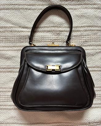 Borsa vintage anni 60-70 in vera pelle marrone