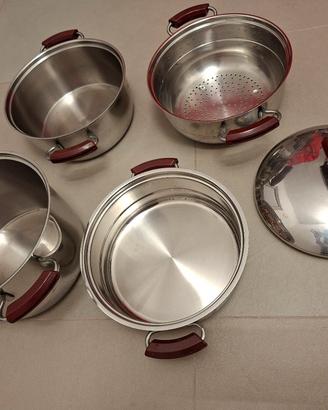 Set di 2 pentole e 3 accessori in acciaio inox 18/