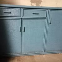 Credenza madia blu-azzurra con 3 ante e 2 cassetti