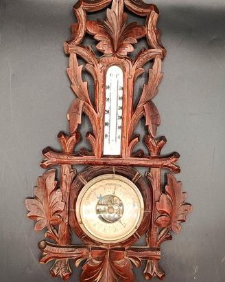 BAROMETRO E TERMOMETRO VINTAGE IN LEGNO INTAGLIATO