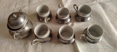 Servizio da Caffè Vintage in Peltro e Ceramica