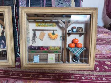 Coppia Quadri Vintage 3D in Legno (Cucina/Taverna)