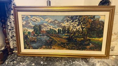 Quadro con paesaggio ricamato a mezzo punto croce