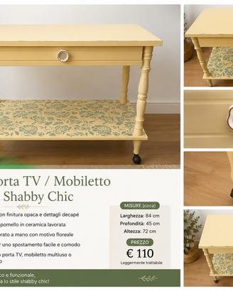 Carrello porta TV in legno stile Shabby Chic