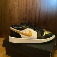 jordan 1 low bianche, oro e nere