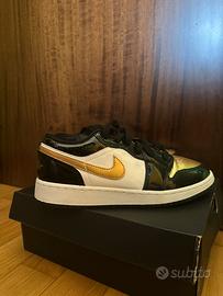 jordan 1 low bianche, oro e nere