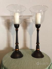 Candelabri in legno con coppa in vetro