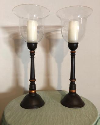 Candelabri in legno con coppa in vetro