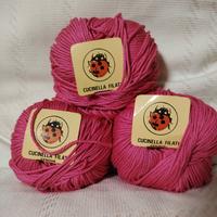 3 gomitoli di cotone perlato fuxia
