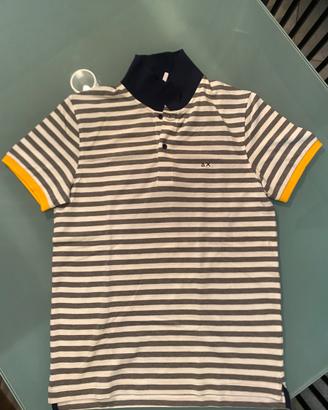 Polo a righe classiche blu e grigie