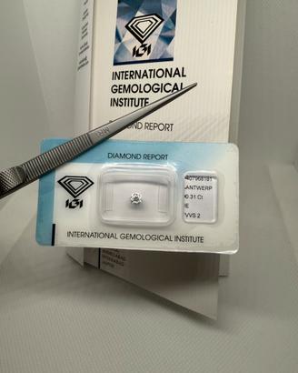 0.31 E VVS2 3EX  Diamante Naturale Certificato IGI
