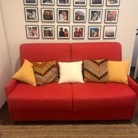 Divano letto rosso , tessuto cotone sfoderabile