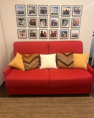 Divano letto rosso , tessuto cotone sfoderabile
