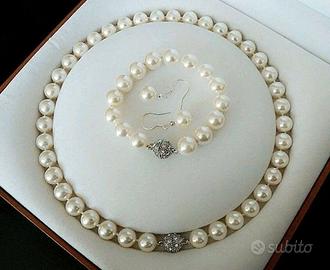 Parure collana bracciale orecchini perle NUOVA