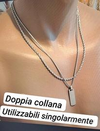 Collana doppia da uomo in acciaio inox e ciondolo