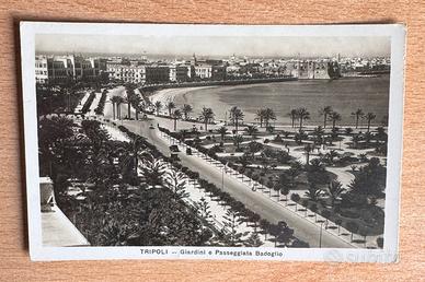 Cartolina 1935 Tripoli Giardini e Pass. Badoglio