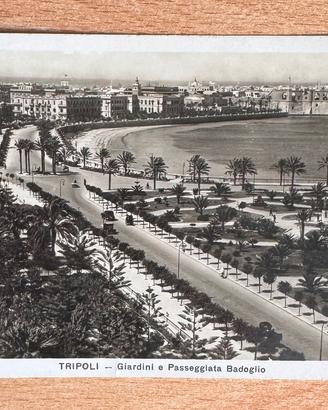 Cartolina 1935 Tripoli Giardini e Pass. Badoglio