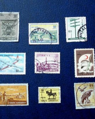 Turchia n. 9 francobolli usati