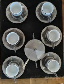 SERVIZIO DA CAFFE' X 6 - CERAMICA E BASI IN PELTRO