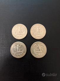4 monete 1 quarto di dollaro argento 1964