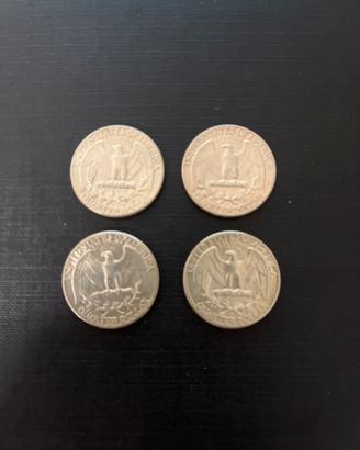 4 monete 1 quarto di dollaro argento 1964