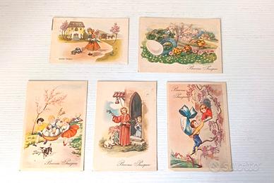 Lotto 5 cartoline Buona Pasqua anni ’50 –