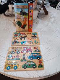 puzzle legno fattoria e libro musicale
