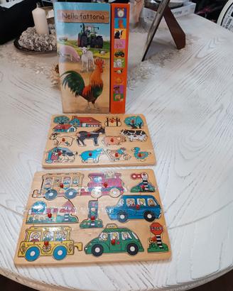 puzzle legno fattoria e libro musicale