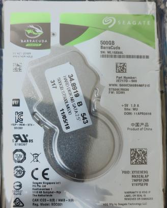HARD DISK 500GB 2.5" NUOVO SEGATE BARRACUDA 
