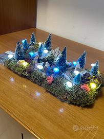 Presepe natalizio fatto a mano compatto con luci