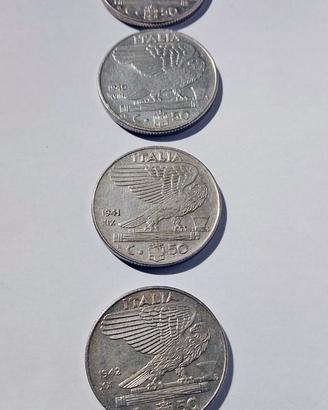 4 monete 50 cent. del Regno d'Italia 1939/40/41/42