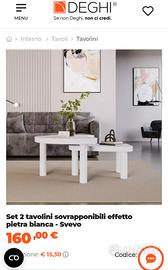 set 2 tavolini effetto pietra bianco