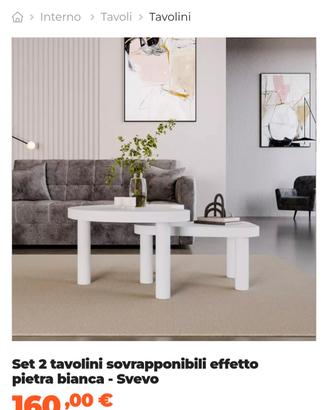set 2 tavolini effetto pietra bianco